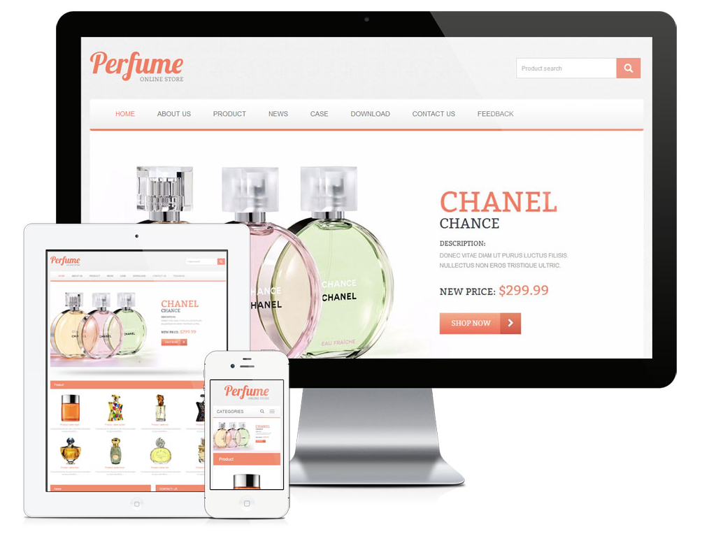 香水外贸企业响应式英文网站模板